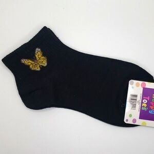 Black butterfly ankle socks